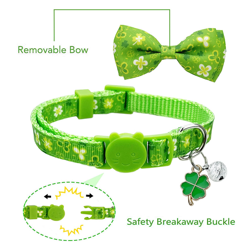 Pohshido 2 Pack St. Patrick Day Cat Collar with Bow Tie,Holiday Kitty Kitten Collar with Bell for Male Female Boys and Girls Luckyclover - PawsPlanet Australia