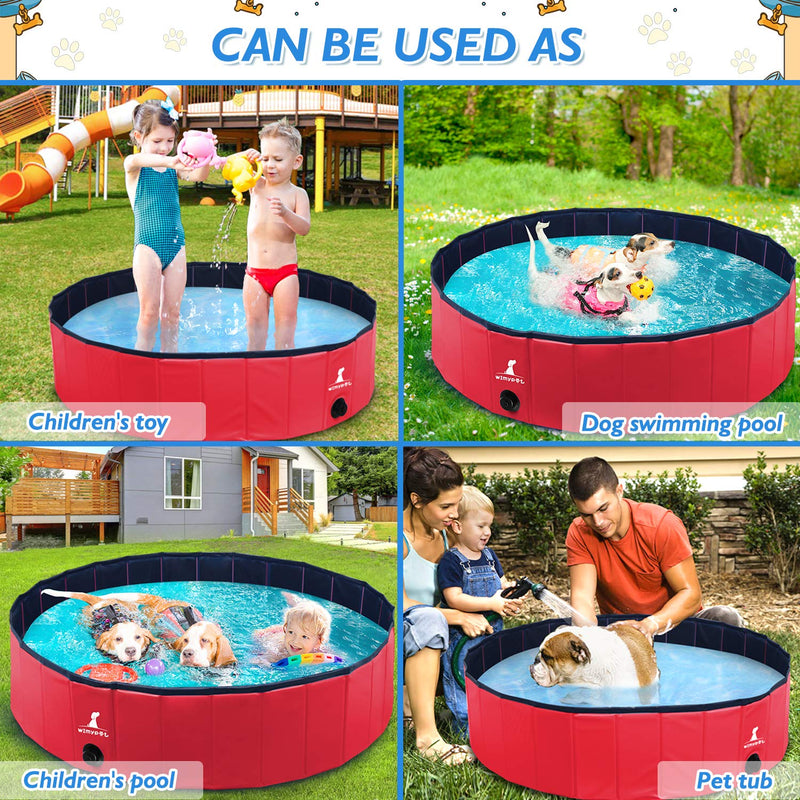 Wimypet S-L Foldable Dog Swimming Pool, Pet Dog Cat Bathing Tub Indoor Outdoor Puppy Pool,PVC non-slip with Reinforced Oxford Walls Bathing Tub Durable Dogs Paddling kids Pool in Yard Garden 160*30CM - PawsPlanet Australia