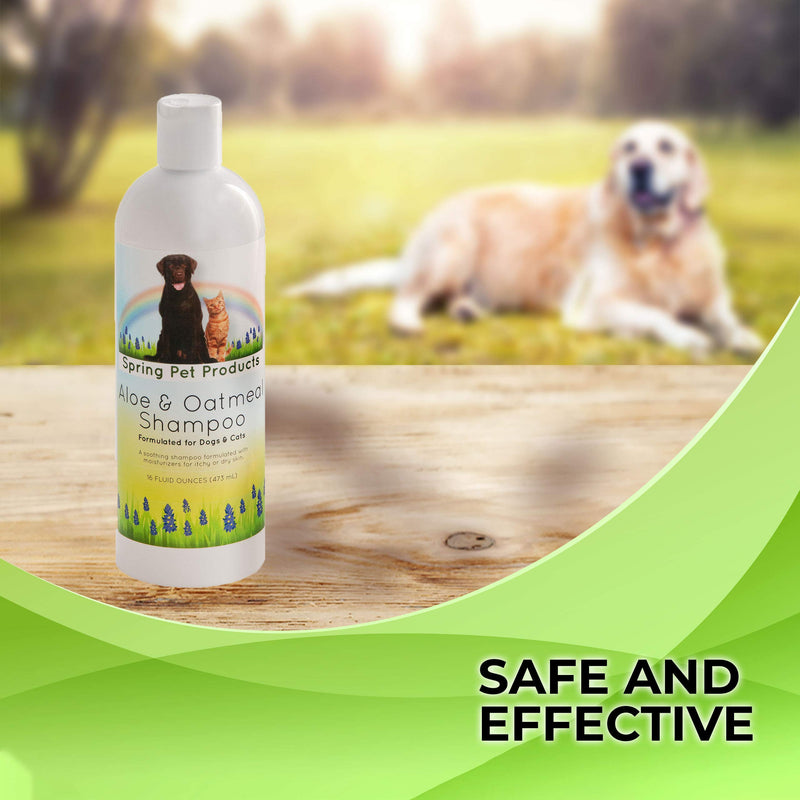 [Australia] - Spring Pet Aloe and Oatmeal Shampoo for Dogs and Cats ~ Veterinarians Choice Hypoallergenic Formula Blend of Coat and Skin Conditioners and Moisturizers Made in USA 16 Ounce 