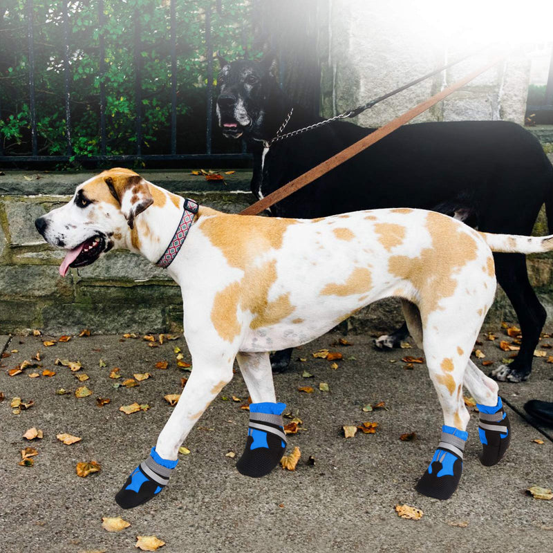 PetSeason Waterproof Dog Boots Outdoor Dog Shoes,Dog Paw Protector with Reflective Strip, Anti-Slip Sole Adjustable Pet Booties for Medium to Large Dogs (4Pcs) M:2.16''x2.36''(W*L) Blue - PawsPlanet Australia