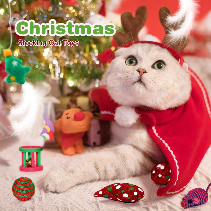 [Australia] - Christmas Cat Toys Stocking, 11PCS Interactive Christmas Cat Toys for Indoor Cats, Assorted Christmas Stocking Kitten Toys Gift Set with Cat Teaser Wand, Catnip Fish, Ball, Plush Toys and Mice Toys 