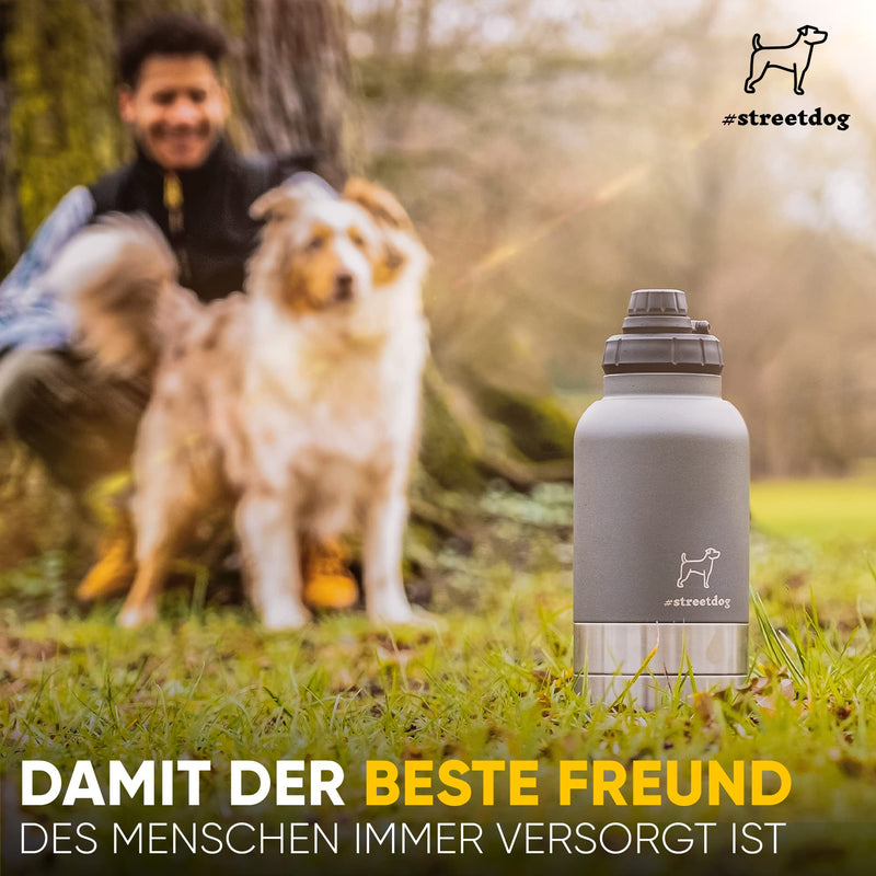 #streetdog Stainless steel dog bottle 3 in 1 with travel bowls, double-walled dog drinking bottle for on the go BPA-free - PawsPlanet Australia