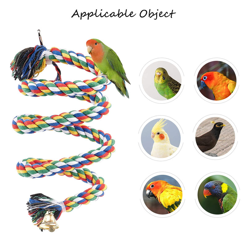 AHANDMAKER Bird Cotton Rope Perches, 2 Pcs 39 Inch Long Parrot Rope Perch Cotton Rope with Bell, Climbing Stand Bird Bungee, Colorful - PawsPlanet Australia