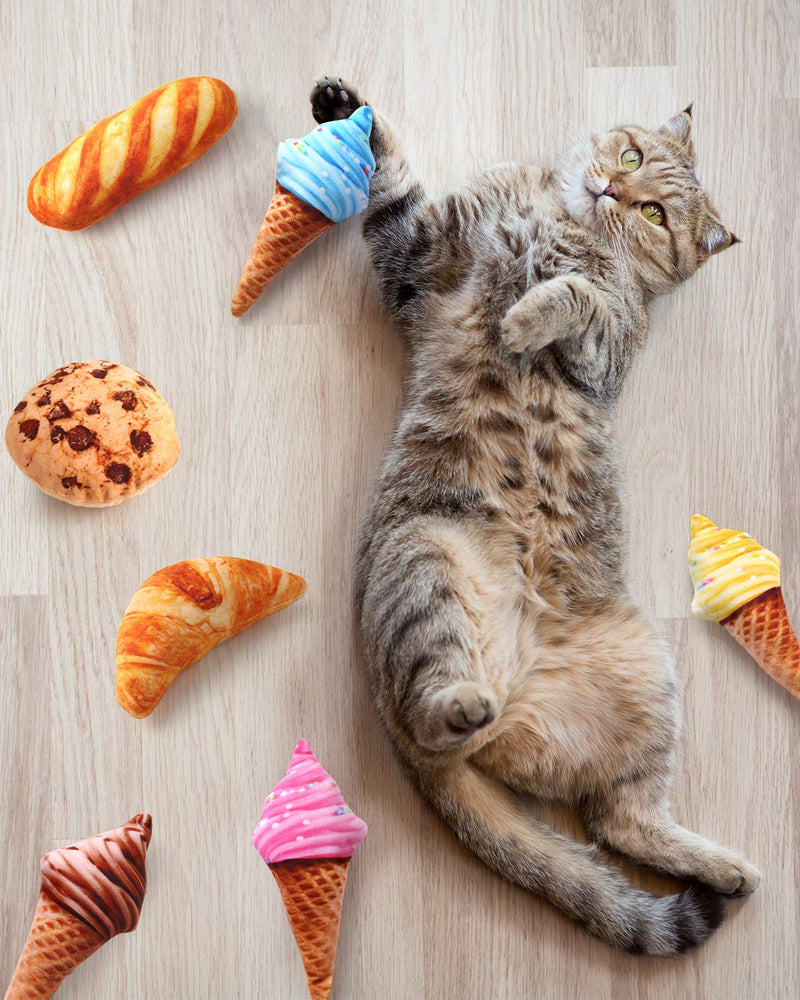 [Australia] - Woiworco 7 Pieces Catnip Toys, Interactive Cat Toys for Indoor Cats, Cat Chew Toy Filled Cotton and Catnip(Ice Cream, Cookies, Croissant, Baguette) 