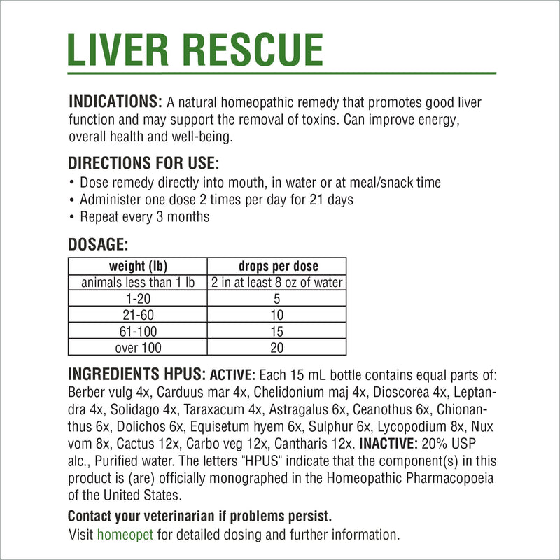 HomeoPet Liver Rescue, Natural Liver Support for Pets, 15 Milliliters - PawsPlanet Australia