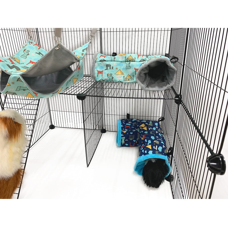 Ferret Cage Accessories Tunnel Tube Corner Hide Fleece Hideaway Bed Hammock Bed for Guinea Pig (Blue) - PawsPlanet Australia