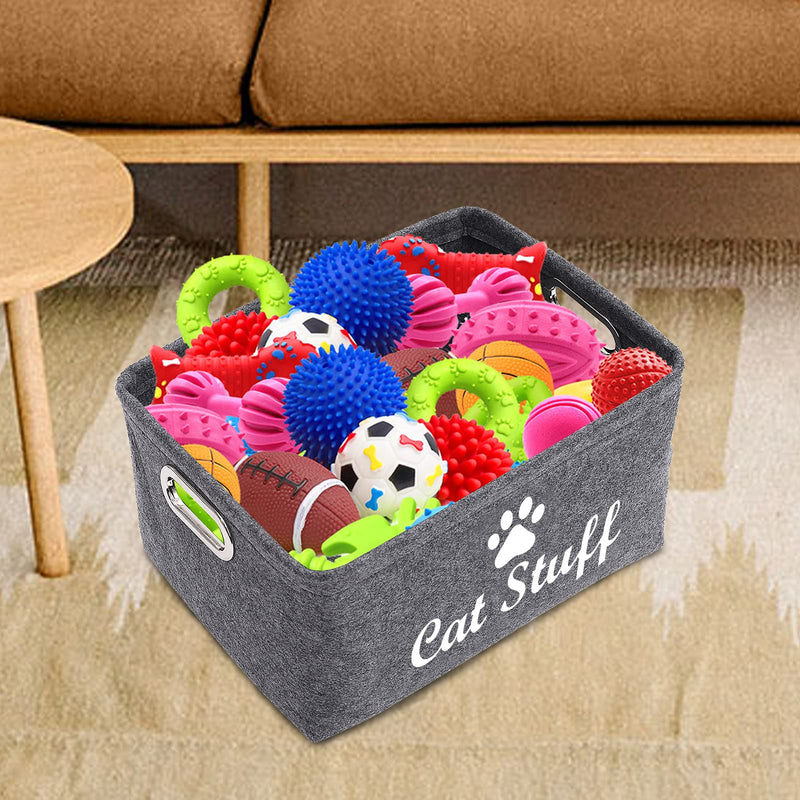 Morezi Felt Pet Toy and Accessory Storage Bin, Basket Chest Organizer - Perfect for Organizing Pet Toys, Blankets, Leashes and Food - Cat - Grey Cat Grey - PawsPlanet Australia