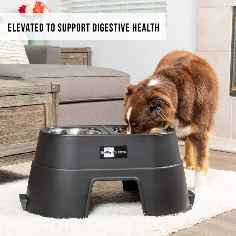 Our Pets Comfort Feeder Healthy Pet Diner Raised Dog Bowls Elevated Feeder Double Stainless Steel Bowls with Stand Black 12-Inch - PawsPlanet Australia