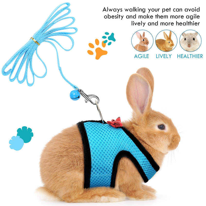 [Australia] - SATINIOR 2 Pieces Soft Small Pet Harness Pet Walking Vest with Bowknot Bell Breathable Puppy Harness Nylon Pet Leash Vest Set for Bunny, Ferret, Rats, Iguana, Hamster S Blue, Black 