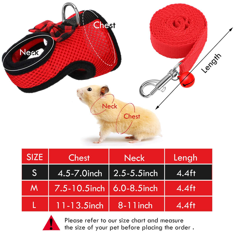 [Australia] - SATINIOR 2 Pieces Soft Small Pet Harness Pet Walking Vest with Bowknot Bell Breathable Puppy Harness Nylon Pet Leash Vest Set for Bunny, Ferret, Rats, Iguana, Hamster S Black, Red 