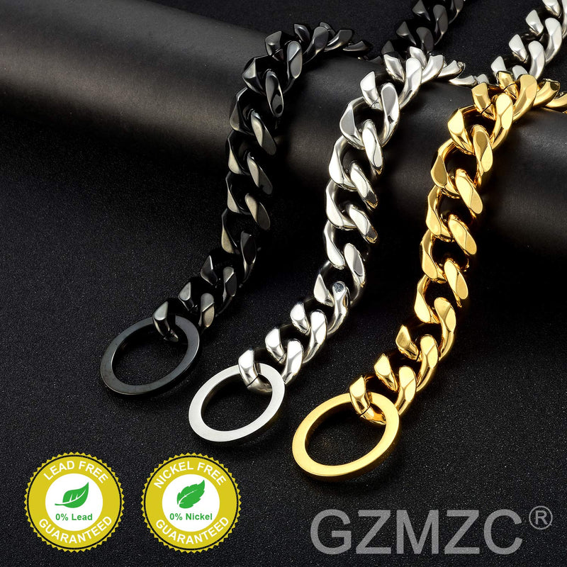 GZMZC Dog Chain Collar High Black Color Polished Stainless Steel Cuban Link Strong Heavy Duty Chew Proof Walking Training Chain Leash Collar for Small Medium Big Dogs 12mm width 12" recommend dog's neck:8" - PawsPlanet Australia