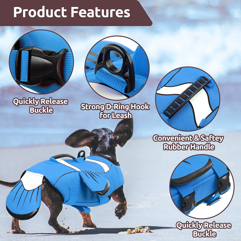 ASENKU Dog Life Jacket with Handle, Adjustable Dog Life Vest for Swimming Boating, Doggie Safety Vest Floatation Preserver Lifesaver for Small Medium Large Dogs, Blue, XS X-Small - PawsPlanet Australia