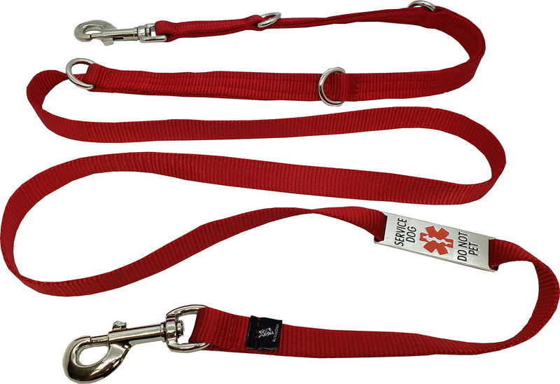 [Australia] - Activedogs Service Dog Hands-Free 7' Leash W/Chrome Service Dog ID Tag Red - 7' 