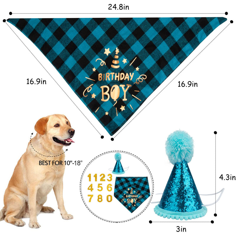 Dog Birthday Bandana Dog Birthday Party Supplies, Dog Birthday Bandana Triangle Scarf, Boy Dog Birthday Bandana Scarf Dog Birthday Hat with Shiny Number Doggy Birthday Bandana Set Blue - PawsPlanet Australia