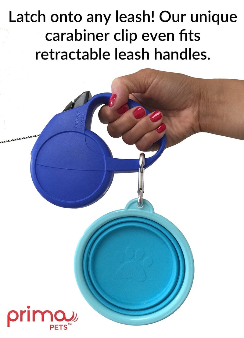 Prima Pet Expandable/ Collapsible Silicone Food & Water Travel Bowl with Clip for Small & Medium Dog and Cat, Size: 1.5 Cups (5.1 Inch Diameter Bowl) (AQUA) SMALL (1.5 CUPS) AQUA - PawsPlanet Australia