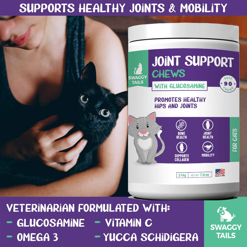 [Australia] - SWAGGY TAILS Glucosamine for Cats, Joint Inflammation Supplement, 90 Cat Joint Chews - Joint Support for Cats with MSM, Chondroitin, Antioxidants - Premium Arthritis Pet Supplements 