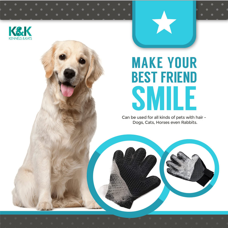 KENNELS & KATS New Version K&K Pet Grooming Gloves, Premium Deshedding Glove for Easy, Mess-Free Grooming of Cats, Dogs, Rabbits and Horses with Long/Short/Curly Fur Black Single - Right Hand One Size Fits All - PawsPlanet Australia