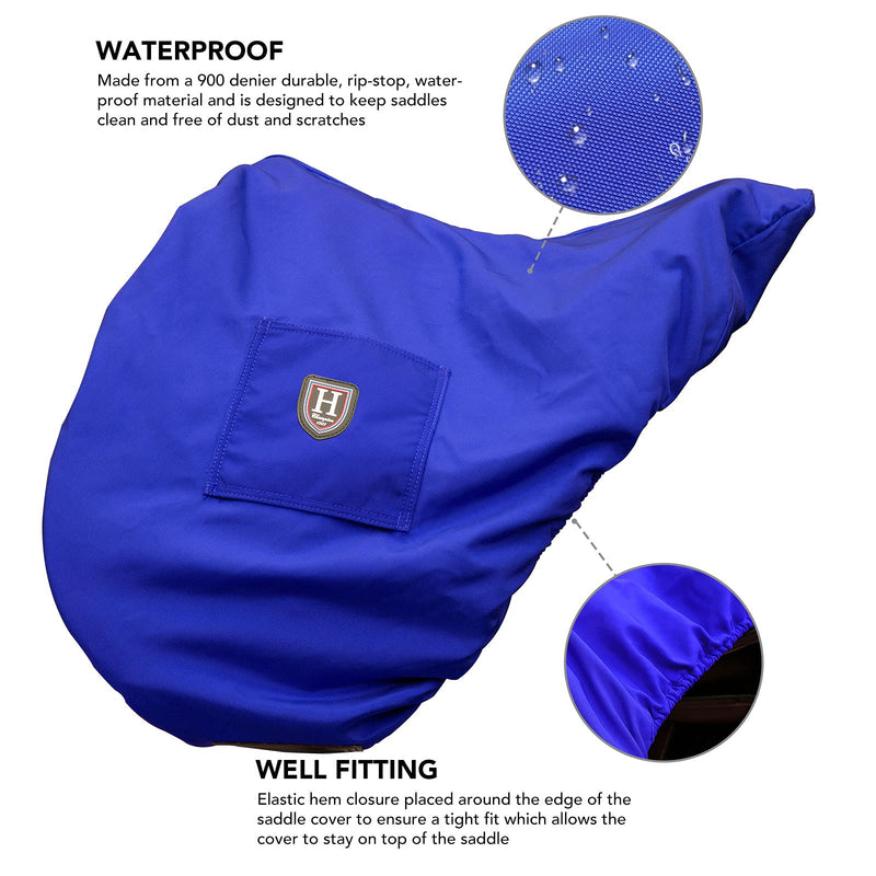 Harrison Howard Premium Waterproof/Breathable Fleece-Lined Saddle Cover-Blue Dressage-One Size - PawsPlanet Australia