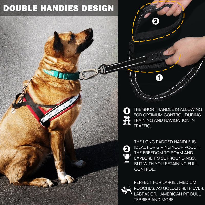 Heavy Duty Dog Leash Especially for Large Dogs Up to 150lbs, 6 Ft Reflective Dog Walking Training Shock Absorbing Bungee Leash with Car Seat Belt Buckle, 2 Padded Traffic Handle for Extra Control 4-6FTHeavy duty dog leash - PawsPlanet Australia