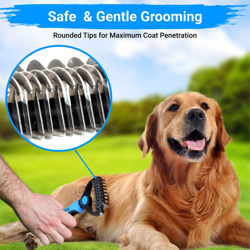 Dog Grooming Tool Undercoat Rake for Dogs & Cats - 2 Sided Dematting Tool Brush for Detangling and Removing Knots Dematting Comb - PawsPlanet Australia