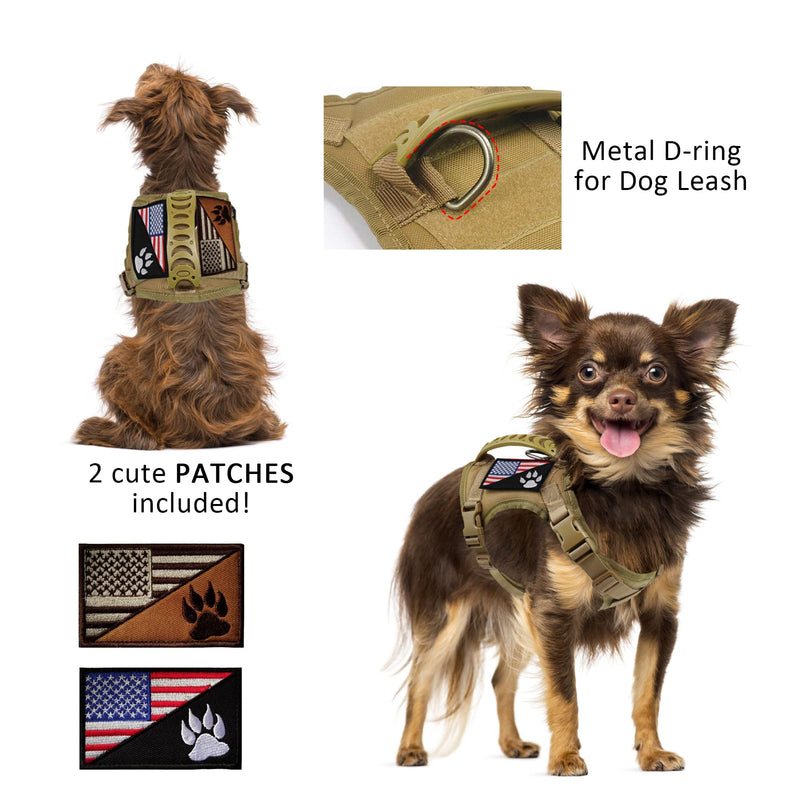 Tactical Small Dog Harness Tactical Puppy Vest with Rubber Handle K9 Military Adjustable Pet Cat Vest Harness for Outdoor Training XS Dog Harness Brown harness - PawsPlanet Australia