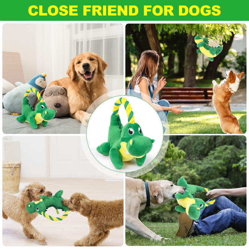 Squeaky Dog Toy, Plush Dog Toy, Chew Toy with Rope Loop, Tug of War Dog Toy, Stuffed Interactive Dog Toy for Medium and Large Dogs, Dinosaur Dinosaur - PawsPlanet Australia