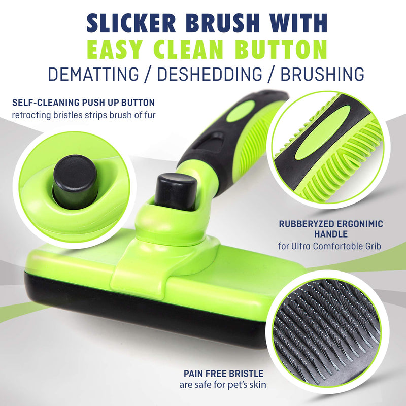 Rexipets Self Cleaning Slicker Brush- for Dogs, Cats & Pets-One Click Cleaning Function-Gentle & Effective Cat, Pet & Dog Hair Remover-Dog Grooming Accessories for Small, Medium & Large Dogs - PawsPlanet Australia