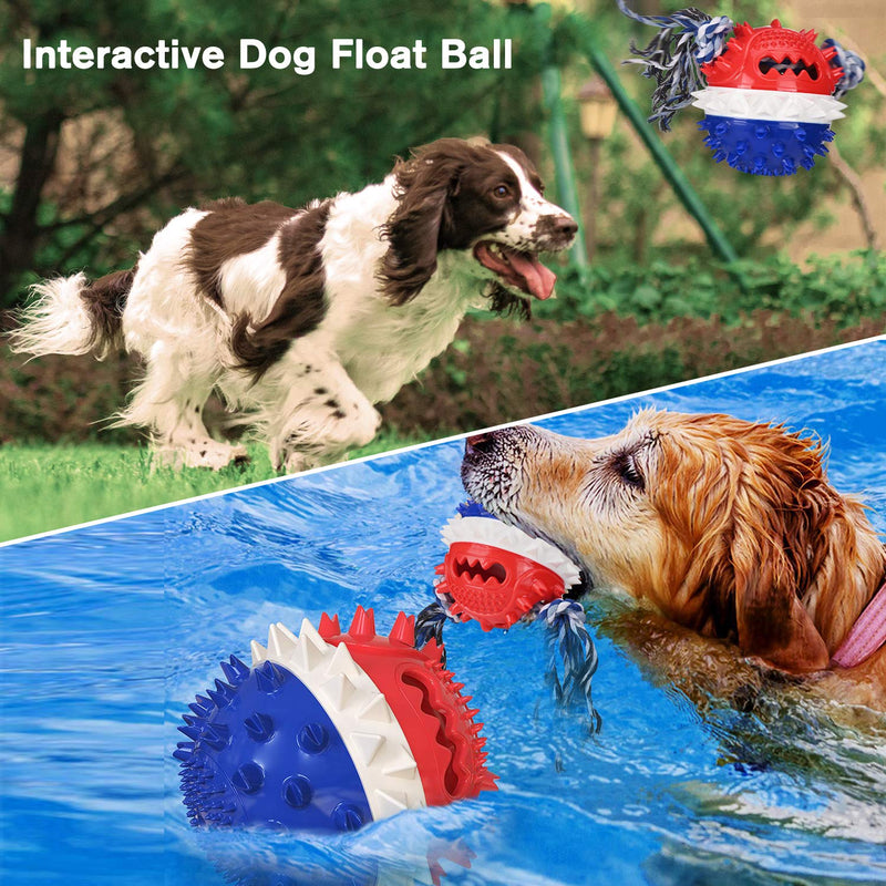 Pet Dog Ball Squeaky Float Toy Balls with Toothbrush Shaped to Clean teeth-2021 New Upgraded Treating Food Dispensing Dog Toy for S/M/L Dogs and Puzzle Interactive Toy Ball for Puppy Red&Blue - PawsPlanet Australia