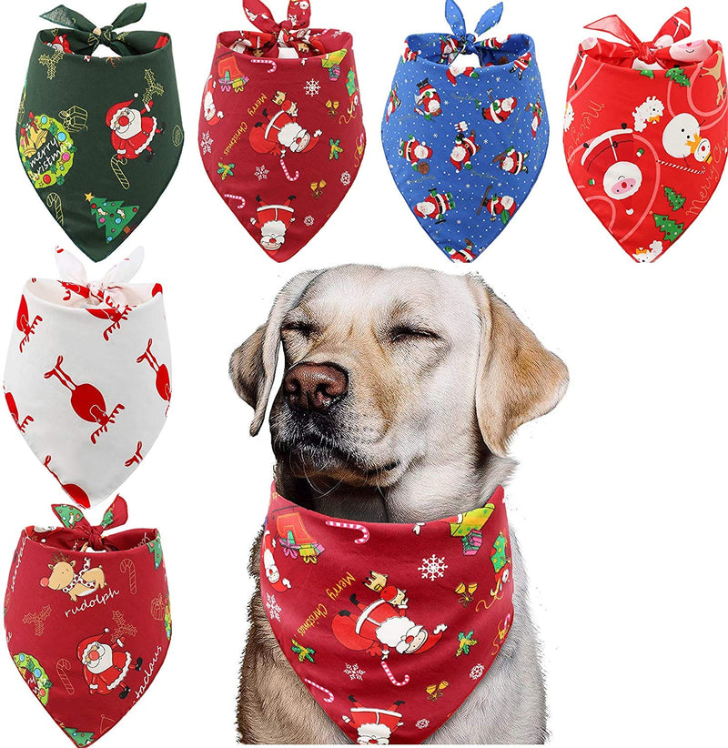 [Australia] - Pawskido Dog Christmas Bandana - 6PCS Washable Pet Bandanas Dog Bib Kerchief Scarf Adjustable Accessories for Small to Large Dogs Puppy Cat 