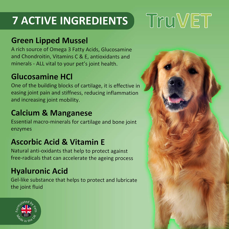 TRU VET Dog Joint Care Supplements Tablets Glucosamine Green Lipped Mussel Powerful Glucosamine HCI Green Lipped Mussel Joint Care Nutrients for Dog Aids Stiff Joints, Supports Joint Structure 120 - PawsPlanet Australia