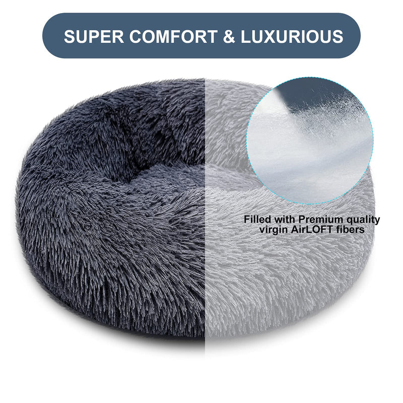 BITIANTEAM Calming Dog Bed Comfortable Cat Bed Donut Cuddler Round Dog Pillow Bed Nest Anti-Slip Faux Fur Ultra Soft Washable for Dog Cat Joint-Relief Improved Sleep Dark Gray (20'' x 20'') 20'' x 20'' - PawsPlanet Australia