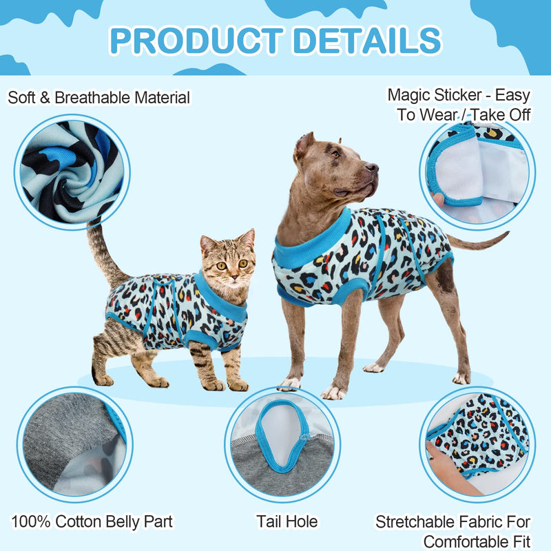 Kuoser dog bodysuit after surgery, medical bodysuit dog with leopard print, breathable surgical bodysuit for dog castration bitch protects against licks and scratches, alternative to collar dog XS light blue - PawsPlanet Australia