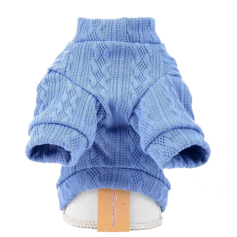 SMALLLEE_LUCKY_STORE Pet Cable Knit Pullover Jumpers Sweaters for Small Dogs Cat Girl Boy Cozy Soft Mock Neck Shirt Sweatshirts Warm Winter Coat Puppy Yorkie Chihuahua Clothes S blue - PawsPlanet Australia