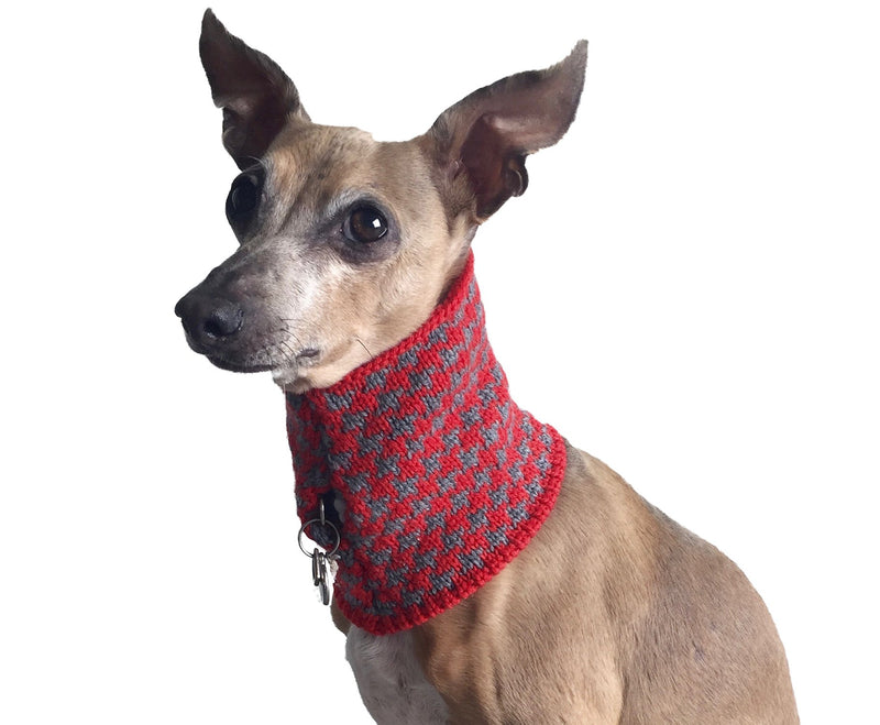 [Australia] - Turtle Dog, Hand Knit Luxe for Hipster Pups, Red/Gray Diamond Neck, XX-Small 