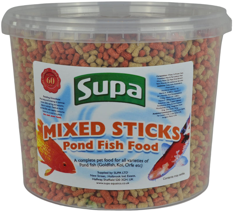 Supa Mixed Koi and Pond Sticks Fish Food, 3 Litre Bucket | Premium Quality Pond Fish Food Offering A Nutritionally Balanced Diet, - PawsPlanet Australia