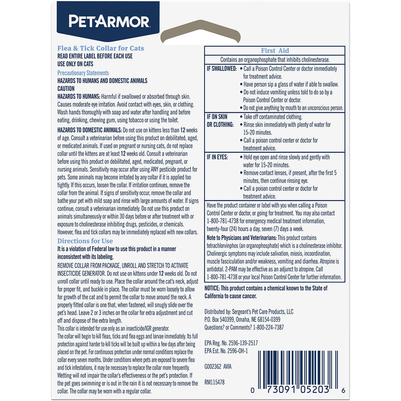 PetArmor Flea and Tick Collar for Cats, 1 Count - PawsPlanet Australia