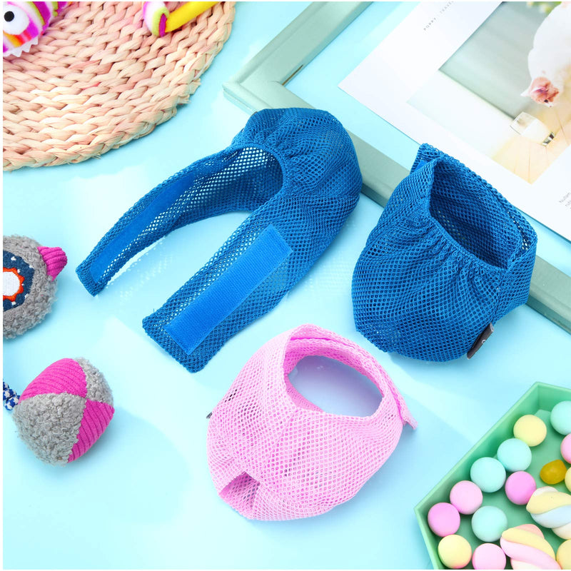 Weewooday 3 Pieces Cat Muzzles Breathable Mesh Muzzles Cat Grooming Restraint Bags with Muzzle Anti Bite Anti Meow for Prevent Cats from Biting (Blue, Pink) - PawsPlanet Australia