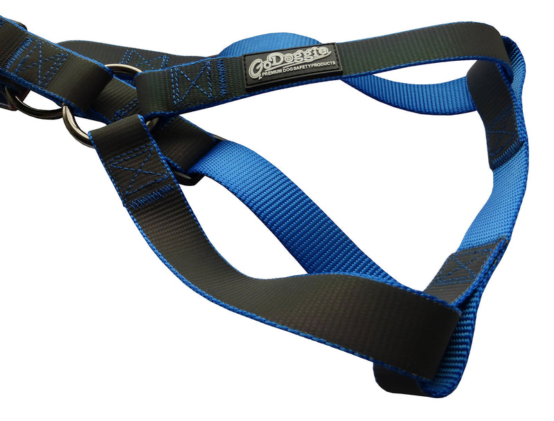 GoDoggie Rainbow Reflective Dog Safety Harness, Light-Responsive, Colour-Changing, Bright, Improves Dog Visibility and Safety, 5 Colours, 3 Sizes, Premium Quality, Full Guarantee - Blue L LARGE (CHEST) : 69cm (27") to 81cm (32") - PawsPlanet Australia