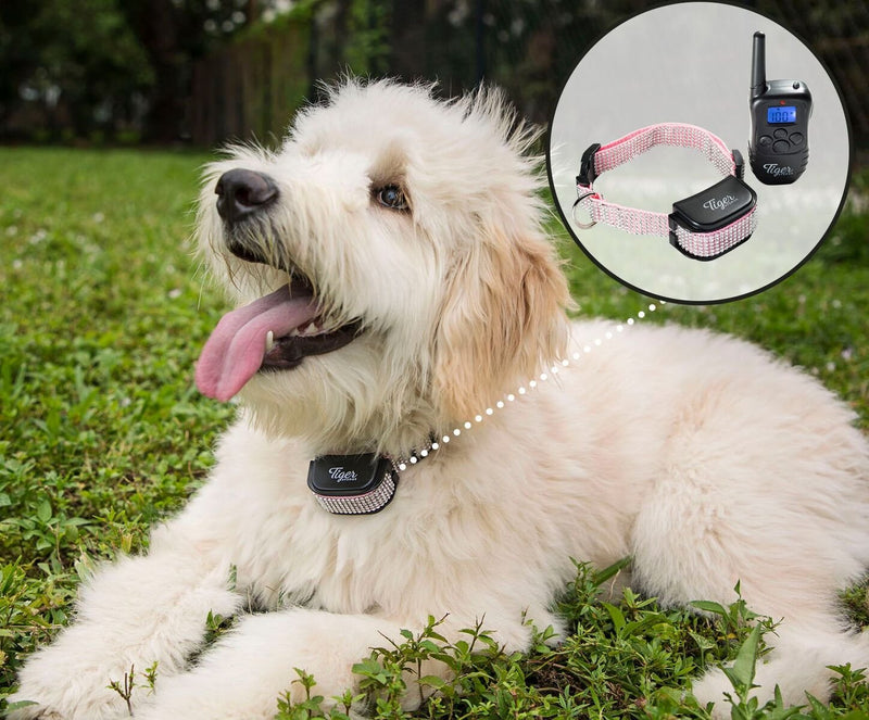 [Australia] - Waterproof Dog Shock Collar With Remote, Dog Training Collar With Beep/Vibrate/Shock Functions, Dog Training Shock Collar for Small to Large Dogs, Rechargeable Dog Shock Collar With Diamante Bling XS-S Pink 