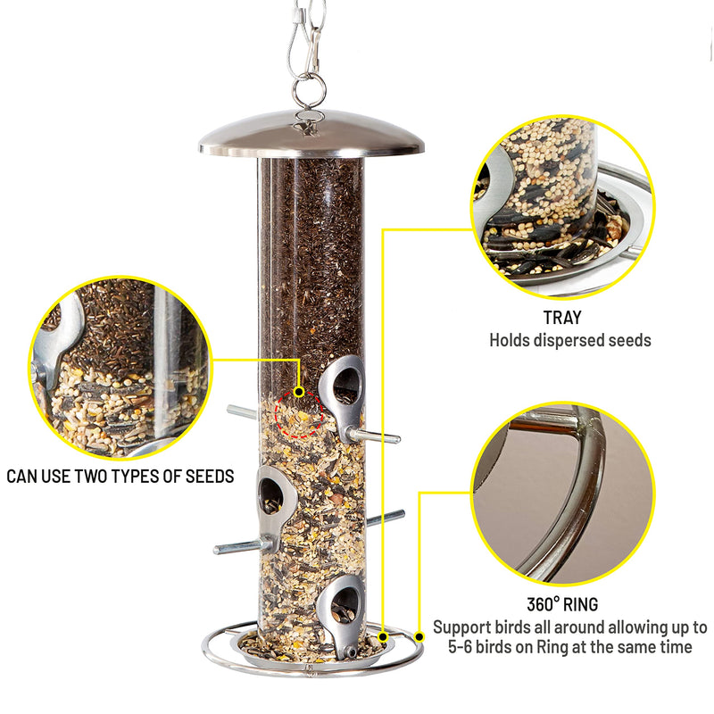 PROVIDE stainless steel Bird Seed Feeder,bird feeders for small birds,Easy Open wild Bird Feeders. Hanging Bird Feeder for black oil seed,Sunflower Heart and Mix Seed.Goldfinch Bird Feeding Station - PawsPlanet Australia