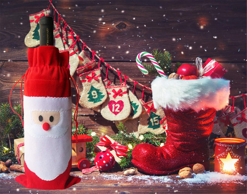 D-Fokes 10PC Christmas Santa Claus Wine Bottle Cover Bags Home Party Decoration - PawsPlanet Australia