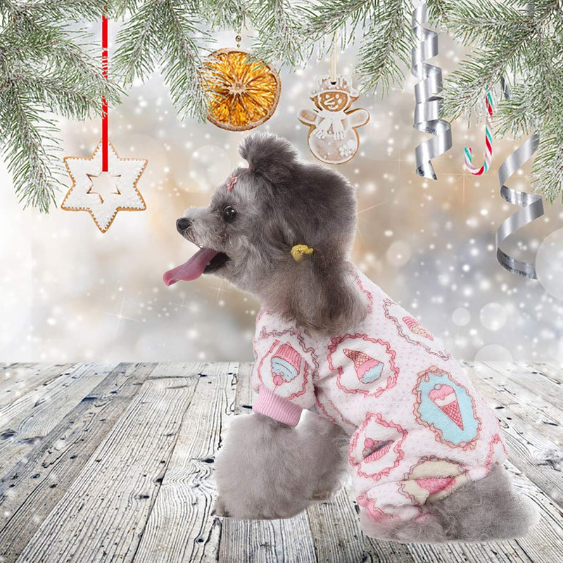 [Australia] - Vehomy Xmas Dog Pajamas for Girl Dog Pink Christmas Dog Pajamas with Ice-Cream Cone Cupcake Pattern Soft Fleece Pet Winter Pajamas Dog Onesies Jumpsuit Pjs Sweater Clothes for Small Dogs and Cats S 