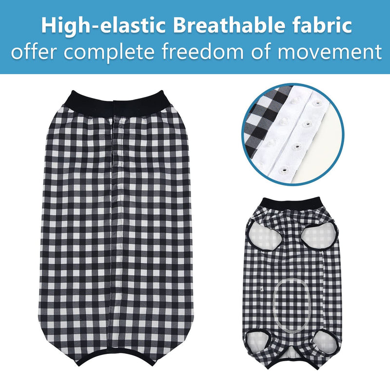 Due Felice Dog Surgical Onesie Recovery Suit for Female Male Small Medium Dog After Surgery Bodysuits Pet Cone E-Collar Alternative Black Plaid/X-Small X-Small - PawsPlanet Australia