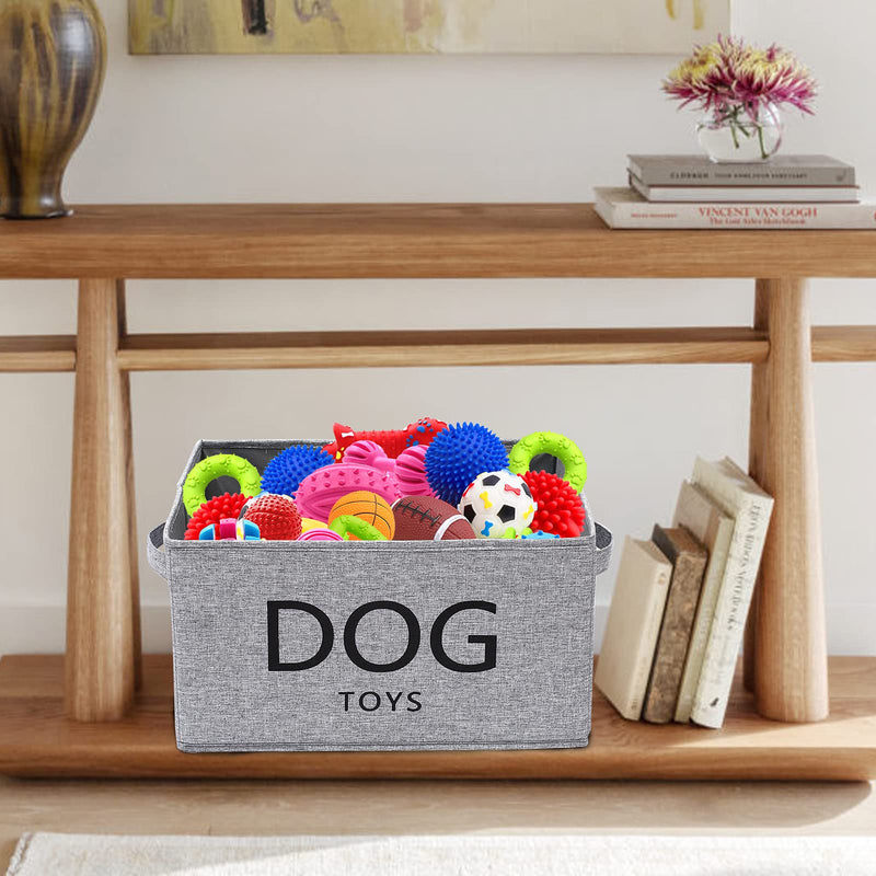 Linen-cotton blend dog storage bin, dog toy basket, storage bins for dog toys - Perfect for Organizing Pet Toys, Blankets, Leashes and Food - Snow Gray - PawsPlanet Australia