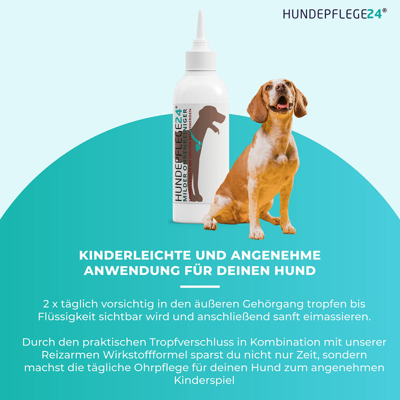 Hundepflege24 Acute Ear Cleaner for Dogs - Extra Strong Dog Ear Cleaner for Inflammation & Infections - Natural Ear Drops for Dogs with Piroctone Olamine, Chamomile & Aloe Vera 250ml - PawsPlanet Australia