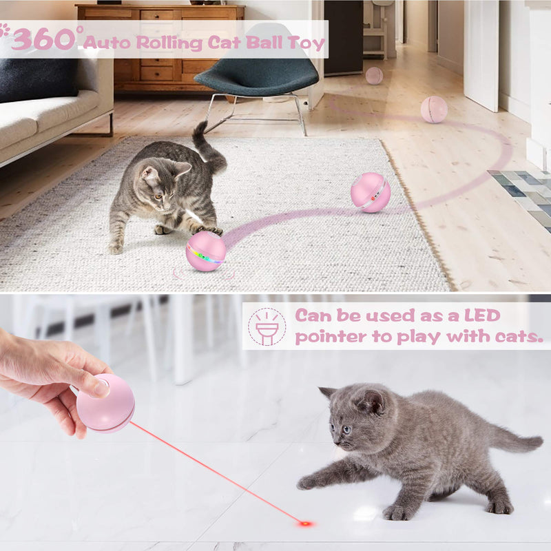 DazSpirit Toy Balls for Cats Interactive Cat Toys Balls for Indoor Cats, Electric Cat Chase Toy, Interactives Cat Ball Toy with Led Light, Automatic 360-Degree Rotating, USB Rechargeable, 3 Modes Pink - PawsPlanet Australia