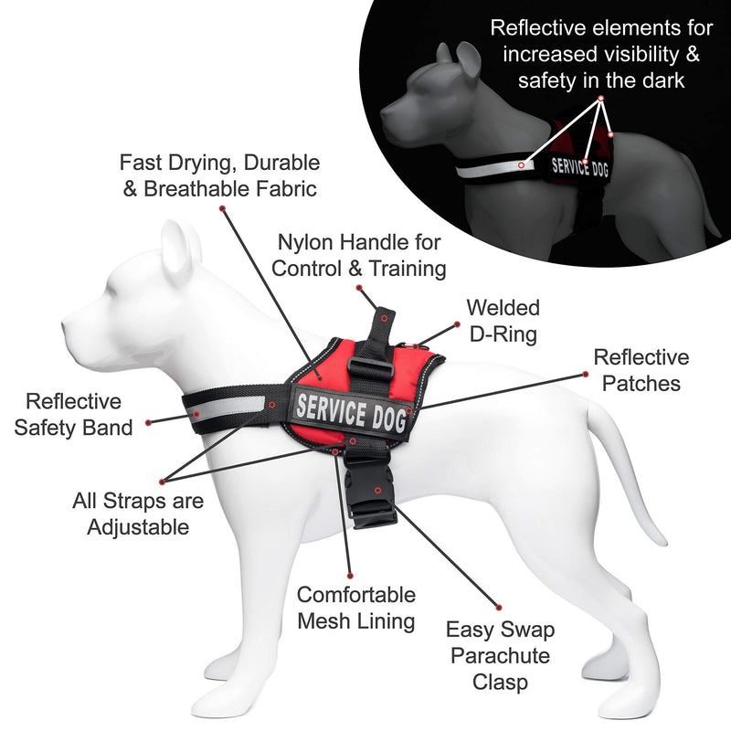 [Australia] - Industrial Puppy Service Dog Vest with Hook and Loop Straps and Handle - Harness is Available in 8 Sizes from XXXS to XXL - Service Dog Harness Features Reflective Patch and Comfortable Mesh Design Large, Fits Girth 27-33.5" Bright Red 