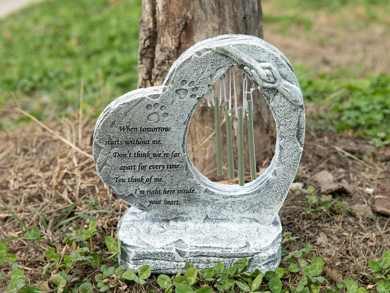 Qirreao Pet Memorial Stone Heart Shaped Wind Chimes Dog Cat Pet Memorial Gifts For Lost Pets - PawsPlanet Australia