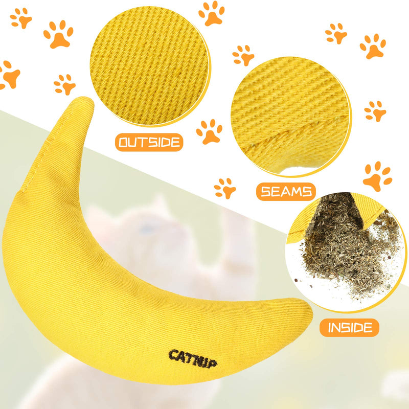 Sotiff 4 Pieces Catnip Toys Yellow Banana Cat Chew Catnip Toys Kitten Interactive Toy Reliable Catnip Filled Cat Toys for Indoor Cats Kittens Chewing Biting Grinding Claw - PawsPlanet Australia