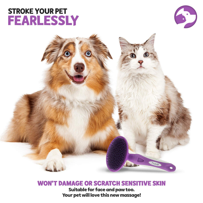 Round Bristle Pet Brush for Dogs and Cats - Gentle Grooming for Short or Long Hair - Soft Tool for Sensitive Skin Removes Dander, Dirt, and Detangles - Purple - PawsPlanet Australia